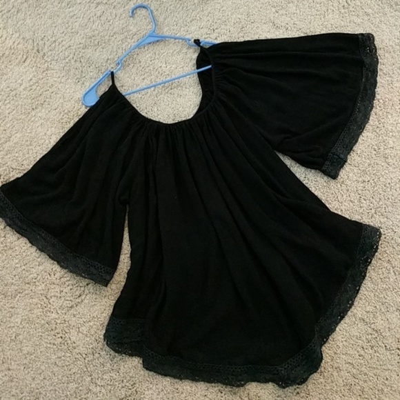 Fashion Fuse Tops - 🔥🔥 Black Gauze Lace Cold Shoulder Top M